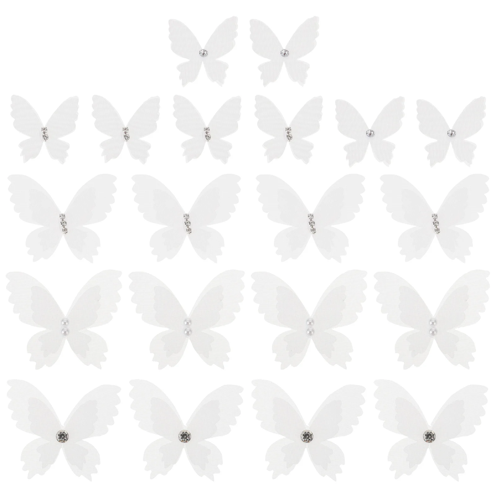 

20 Pcs Three-dimensional Tulle Butterfly Embroidered Patch Clothes Accessories Organza Pearl Decor Wedding Dress Clothing Paste