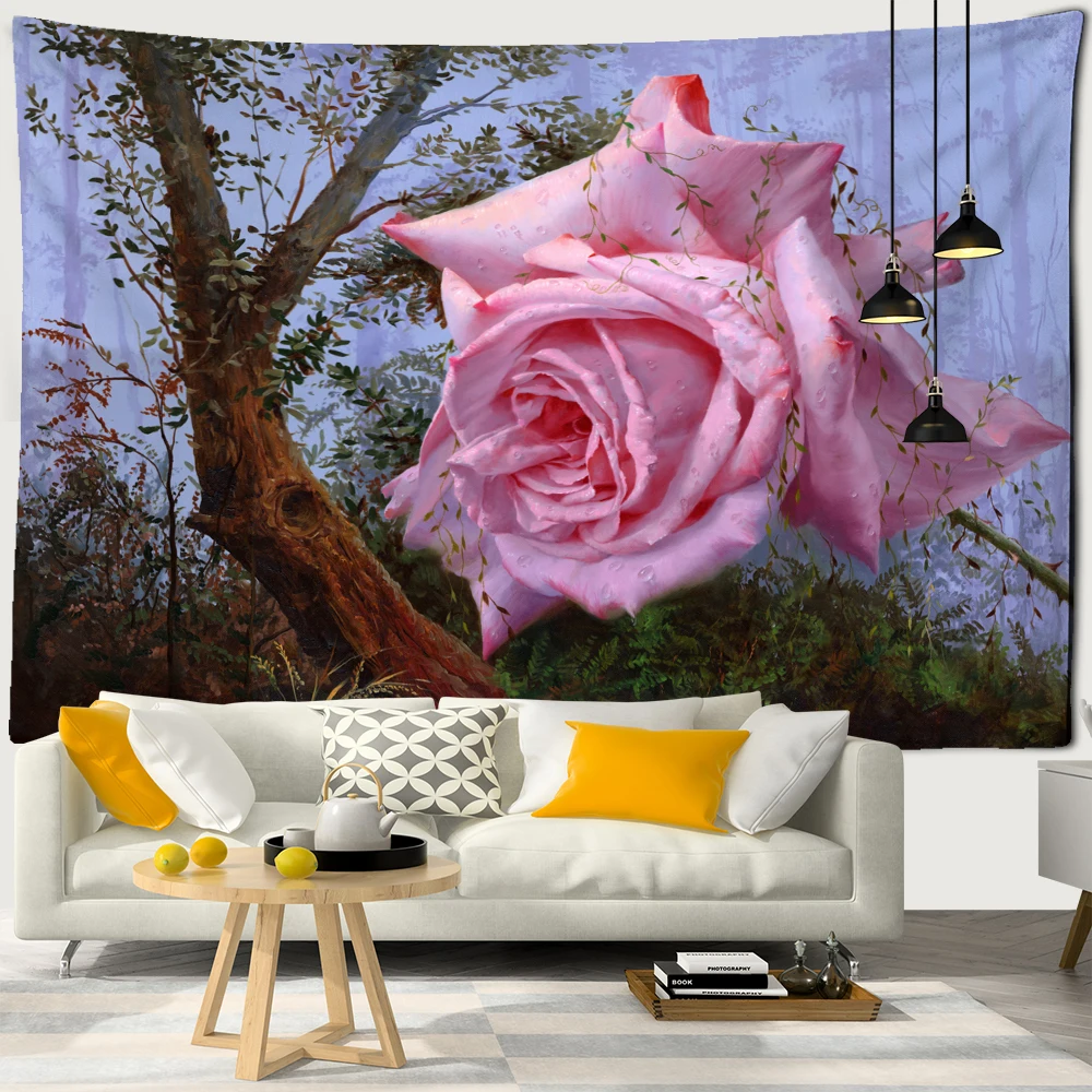 

European Retro Desktop Still Life Oil Painting Flower Tapestry Wall Hanging Hippie Tapiz Aesthetic Room Decor Background Cloth