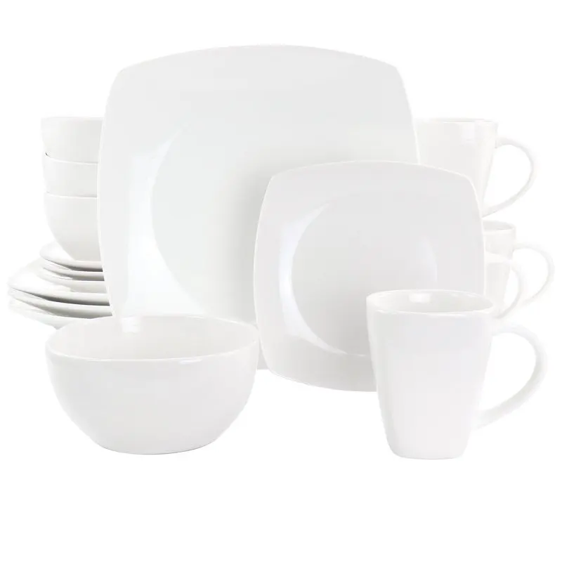 

16 Piece Square Fine Ceramic Dinnerware Set in White