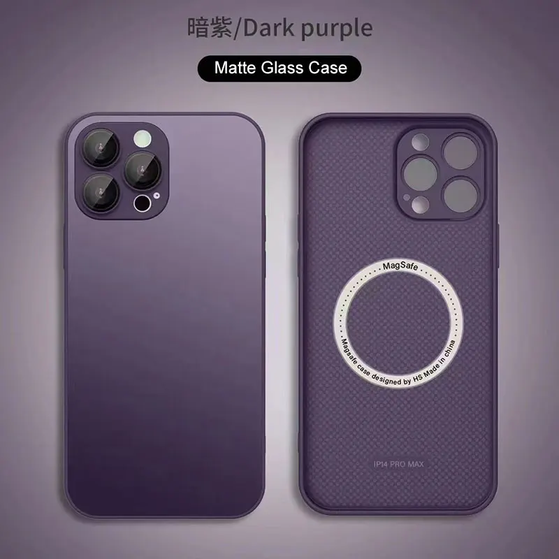 

Support Magsafe AG Silicone Matte Glass Case For Phone 14 13 12 11 Pro ProMax，AG Frosted Glass Case With Integrated Lens Film