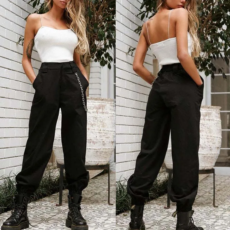 

Women Pants Loose High Waist Retro Overalls Hip Hop Streetwear Y2K Fashion Khaki Jogging Trousers Casual Cargo Pants Oversized