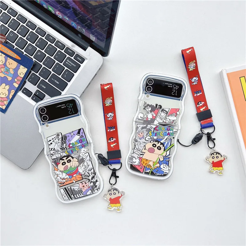 

Cartoon Boy Manga Lanyard Phone Case for Samsung Galaxy Z Flip 3 Z Flip 4 Hard PC Back Cover for ZFlip3 ZFlip4 Case Shell