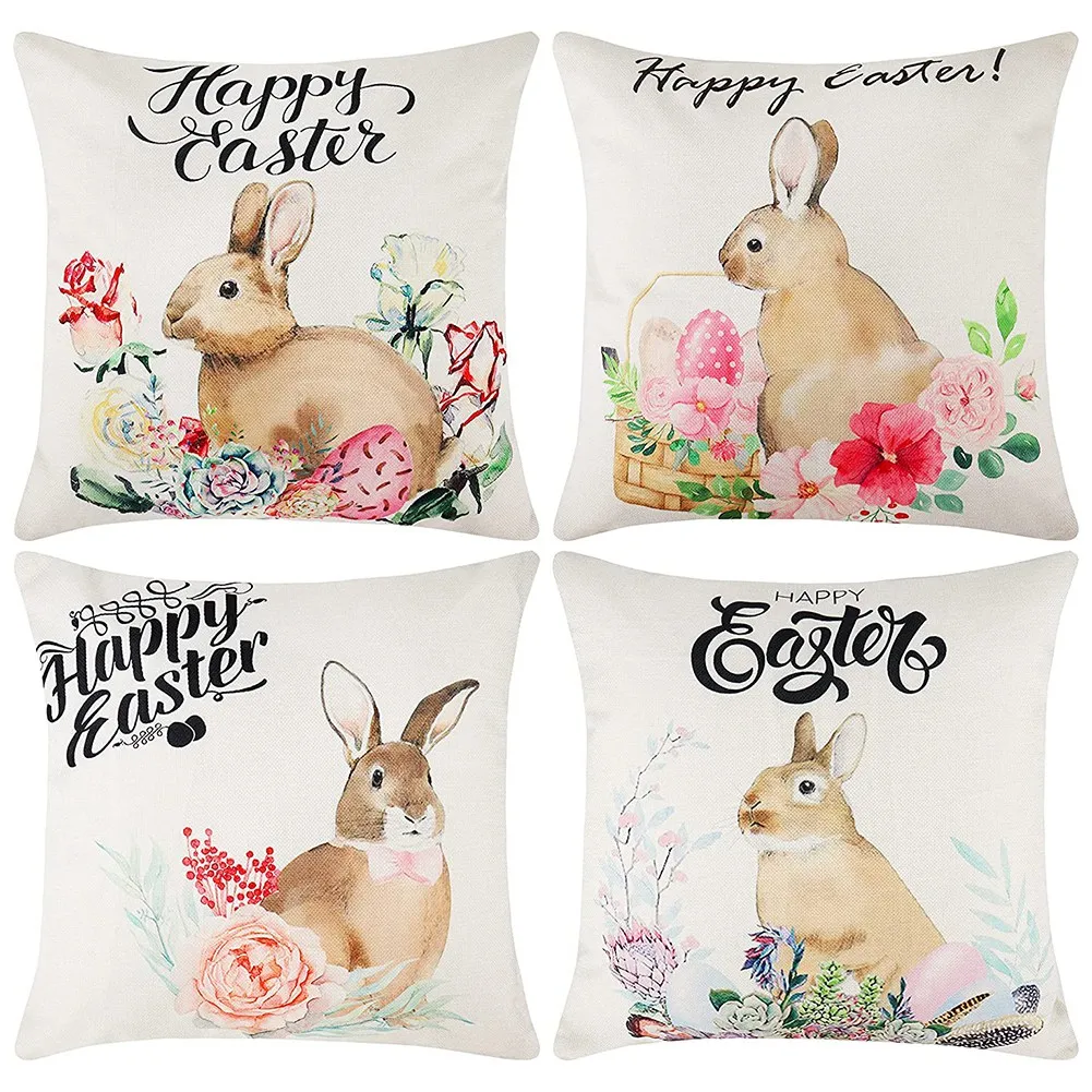 

Easter Pillow Covers 18X18 Set of 4 Cushion Cover Easter Decorations Farmhouse Throw Pillows Home Decor