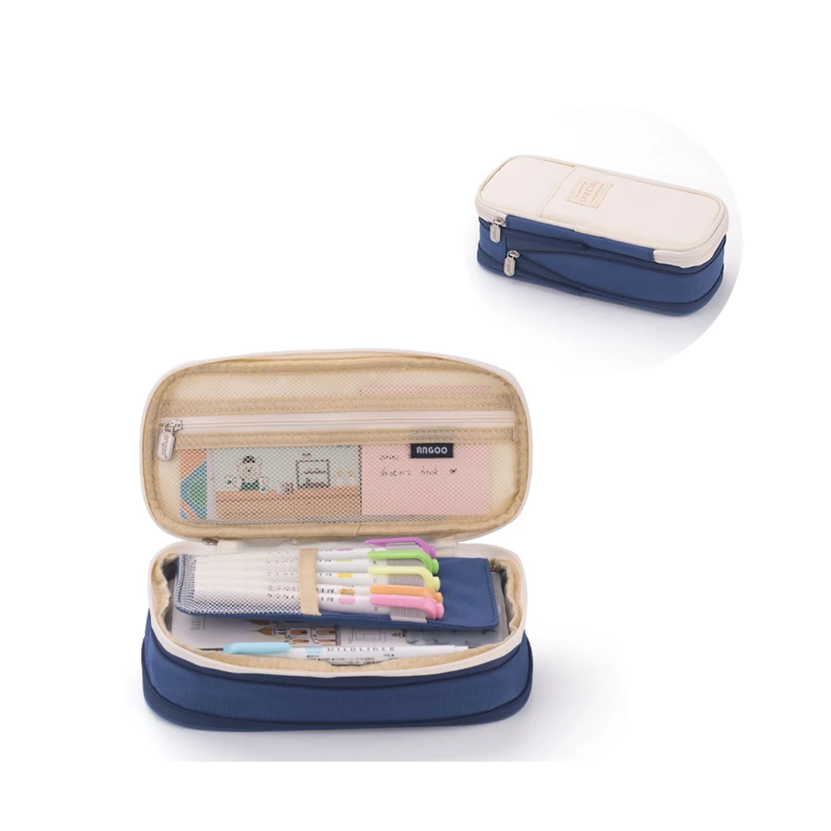 

Пеналы ANGOO большой емкости, искусственная коробка для девочек, офисные и студенческие канцелярские принадлежности, органайзер, школьные принадлежности, синие