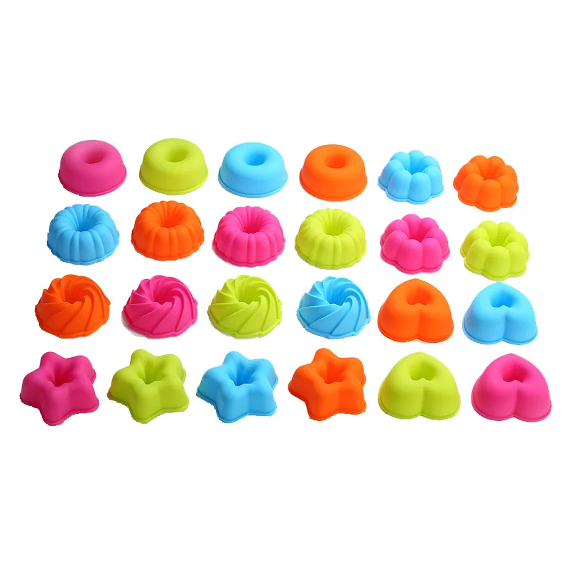 

5Pcs Muffin Cake Mold Heart Star Flower Round Shape Cupcake Resistant Nonstick Silicone Soap Moulds Mousse Pudding Baking Tools