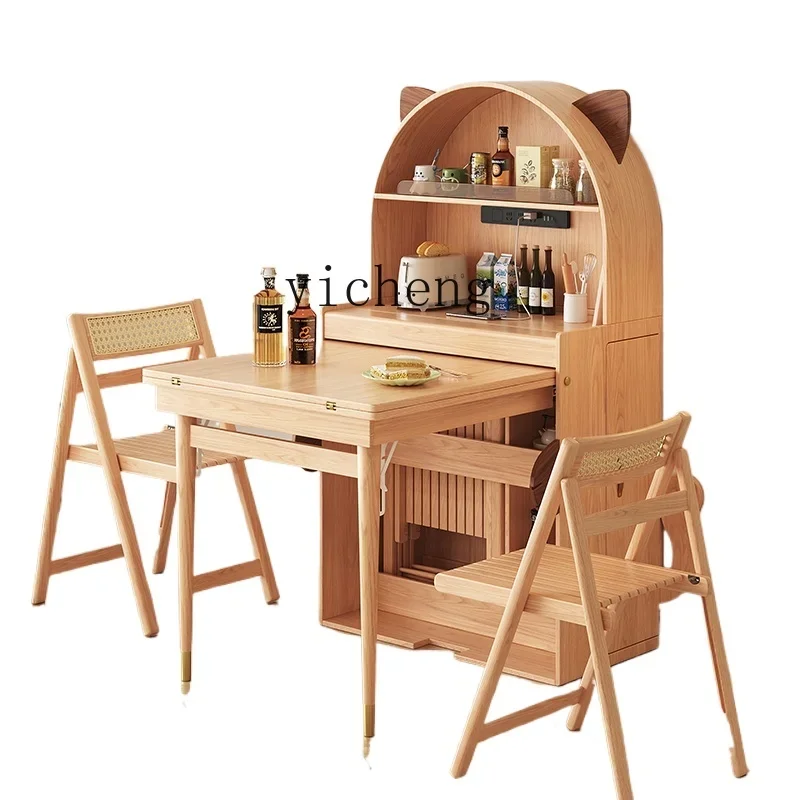 Телескопический складной обеденный стол ZK и боковой шкаф встроенный из массива