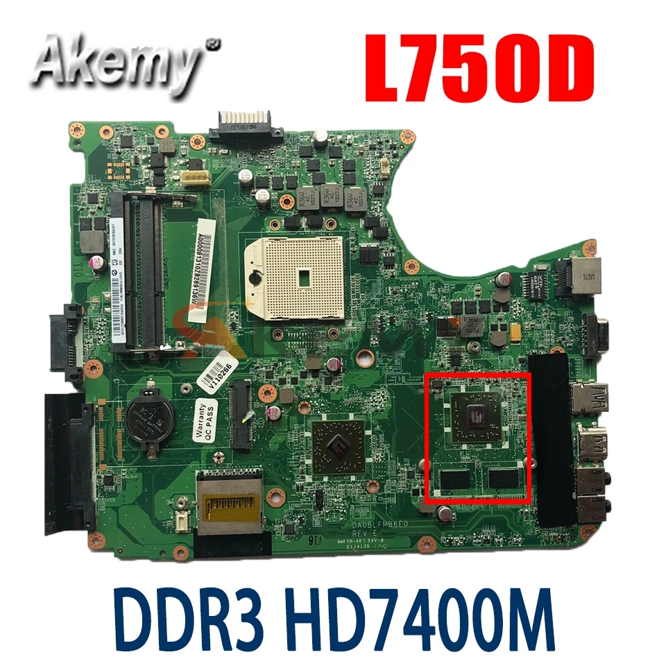 

Материнская плата AKemy для ноутбука Toshiba Satellite L750D L755D, основная плата, разъем FS1 DDR3 HD7400M A000081310 DA0BLFMB6E0