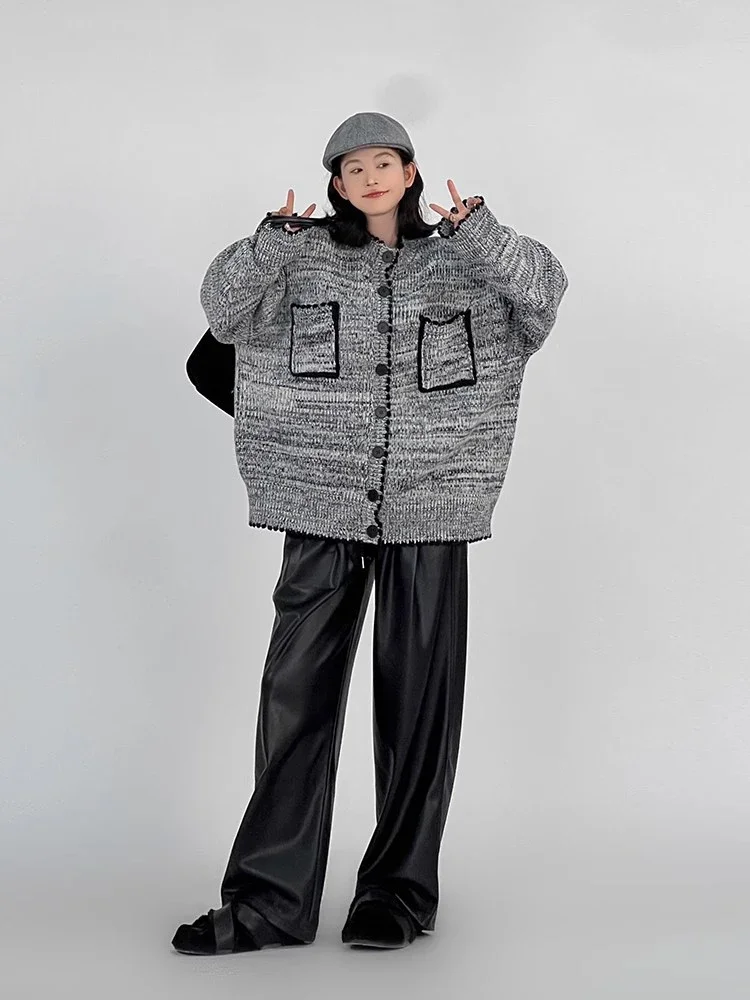 Женский серый кардиган кашемировый свитер Harajuku корейский Y2k свитера с длинными