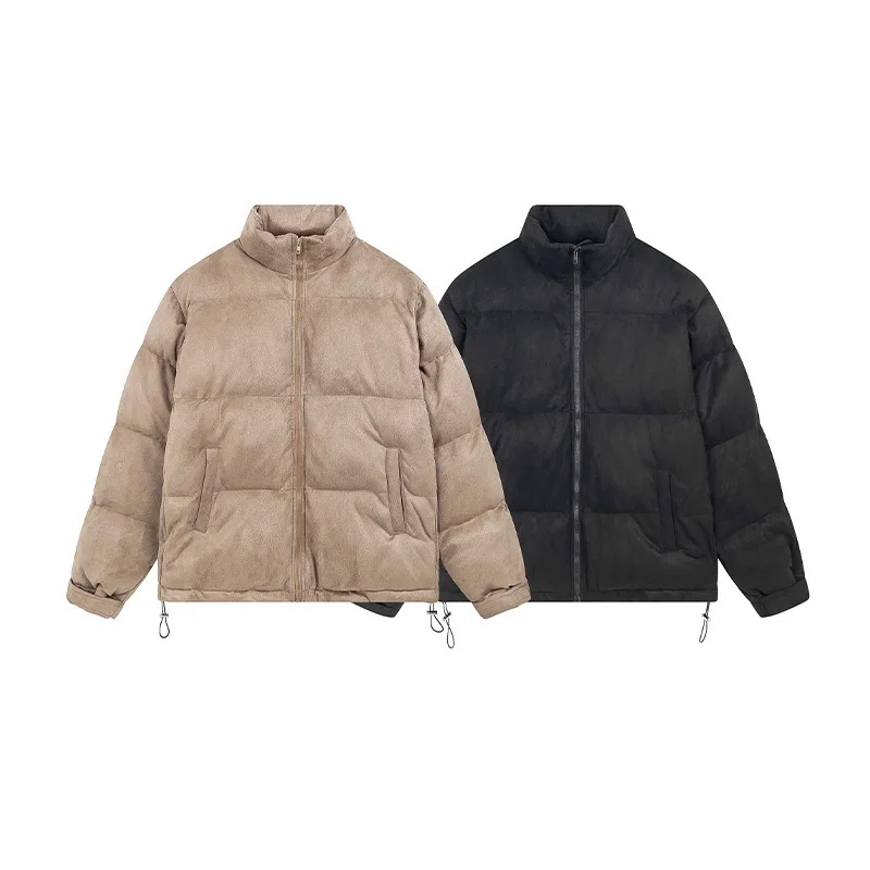 Rainbowtouches Winter Puffer Jackets For Men Women Thicken Down Coat Zip Up Collar Suede Streetwear Solid Color Fashion Parkas