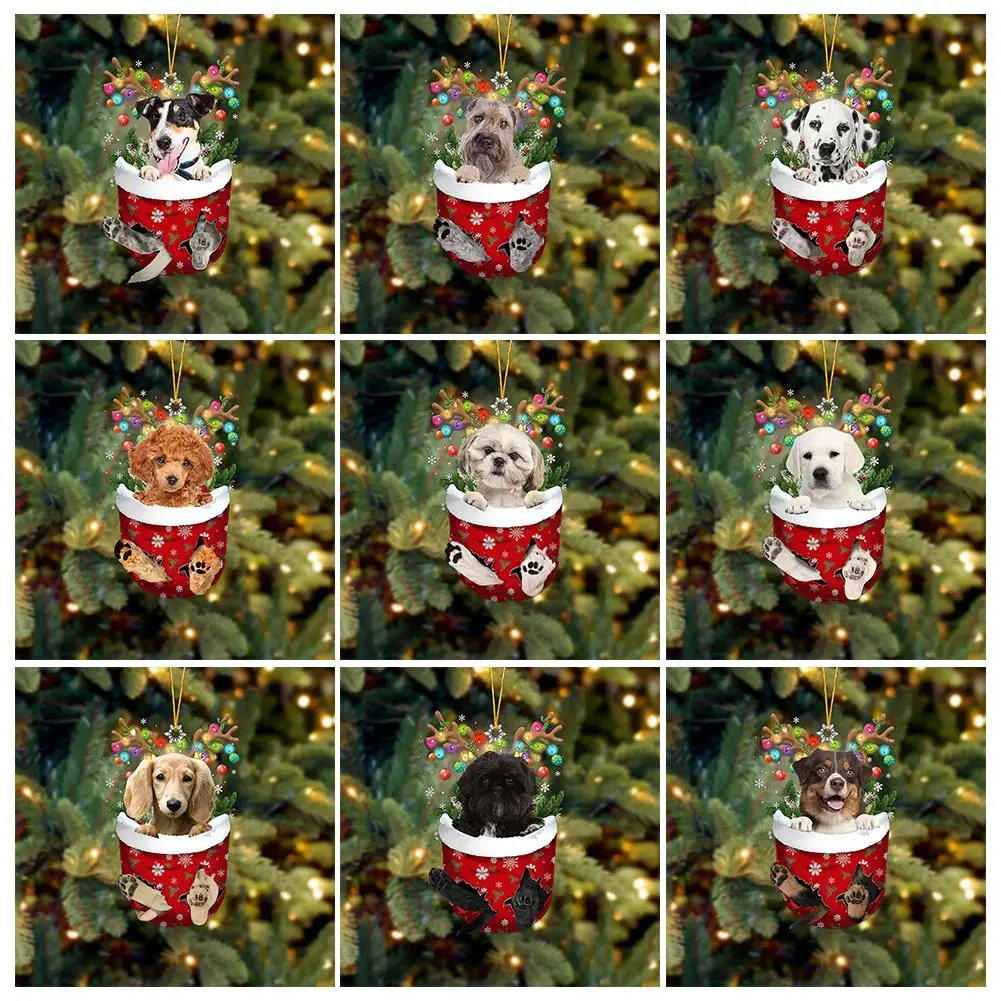 

2D Cute Dog Pendant Christmas Tree Ornaments Hanging Personalize 1pcs Product Cartoon Gift Decoration Pendant Family R1Z8