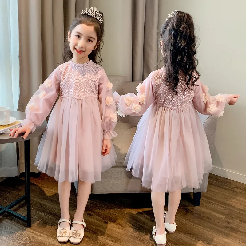 

Платье для девочек, осень и зима, новое однотонное платье принцессы с переводной картинкой для девочек, бархатное детское платье из газовой ткани