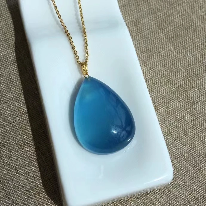 

Natural Blue Aquamarine Quartz Pendant Brazil 27*20*11.2mm Jewelry 18K Gold Deep Blue Aquamarine Oval Necklace AAAAA