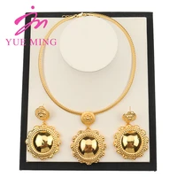 italian jewelry sets for women 18k gold plated large round pendant women korean jewelry set fashion bridal jewelry sets