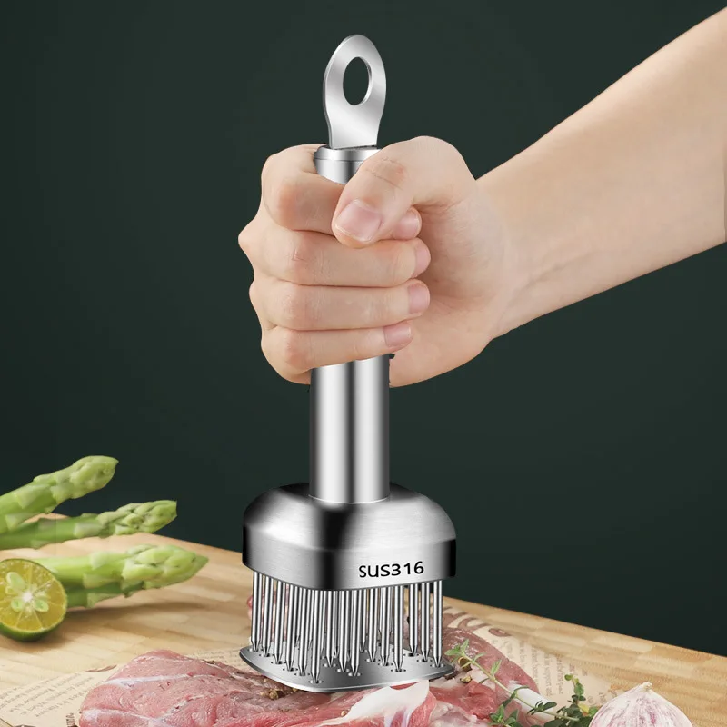 

Steak Beef Wooden Kitchen Meat Accessories Steel For Needles Tender Stainless Profession Meat 316 Tenderizer Handle