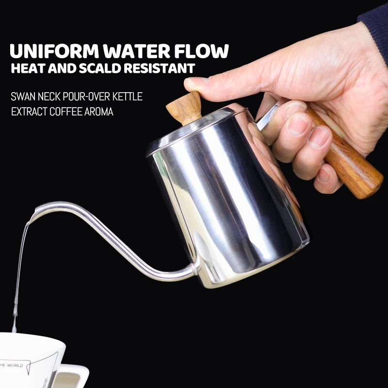 

Hand brewed coffee wooden handle long beaked pot swan neck inverted pot 350ml / 600ml Coffee maker Teapot Electric kettle