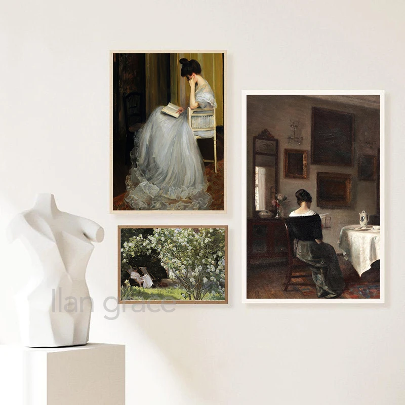 Винтажная картина маслом для девушек чтения постеры на холсте античная женщина