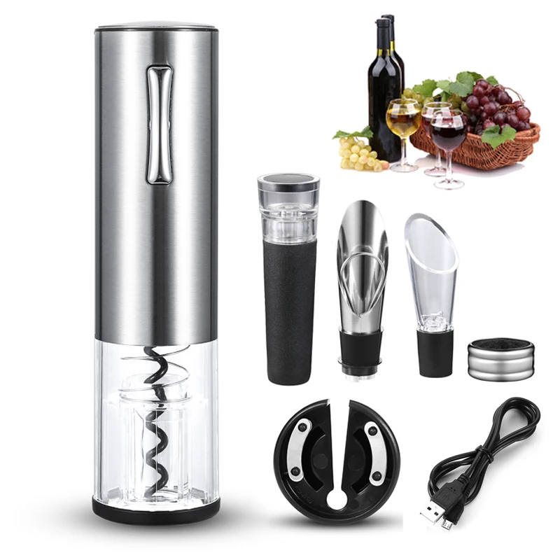 

Smart Automatic Electric Wine Opener USB Rechargeable Wine Bottle Corkscrew Foil Cutter Set Red Wine Opener Kitchen Bar Tool