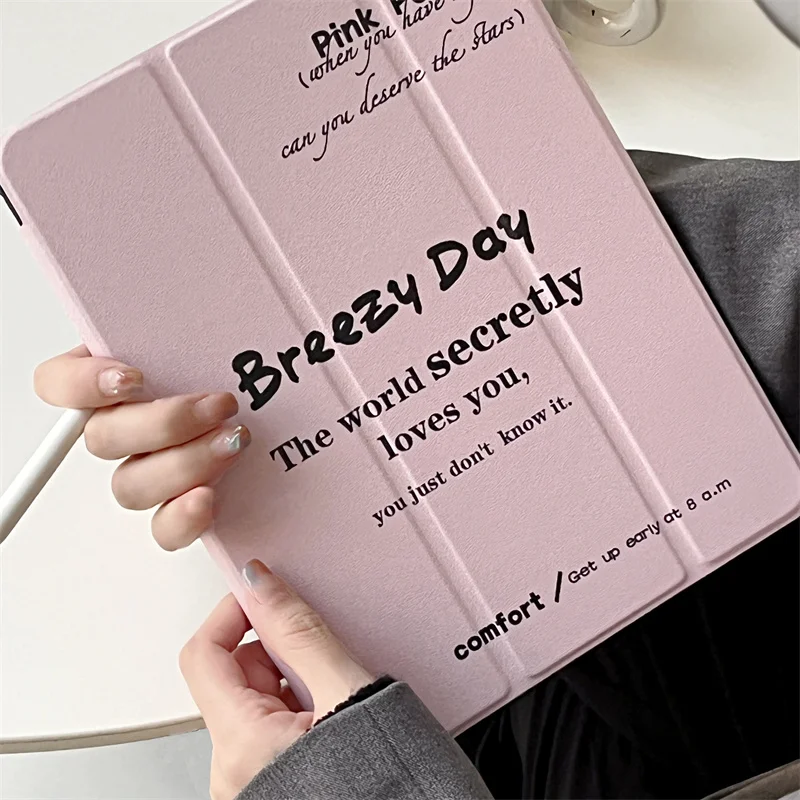 

Милый розовый защитный чехол с надписью для iPad 10,9/9,7/10,5/11 дюймов Pro 12,9 дюйма 2022 mini 6 Air 5/4, чехол с держателем слота для карандаша