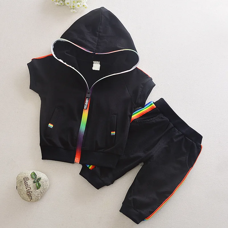 

Summer Baby Boy Girls Clothes Children Casual Hooded Zipper Short Sleeve Shirt Pants 2Pcs/sets Toddler Fashion Kids Tracksuits