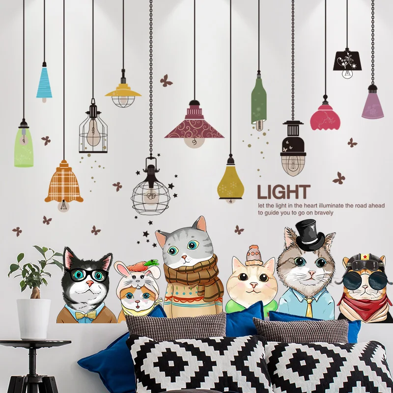 

[SHIJUEHEZI] Cartoon Cats Animals Wall Sticker DIY Light Bulbs Chandeliers Wall Decals for Kids Room Nursery Home Decoration