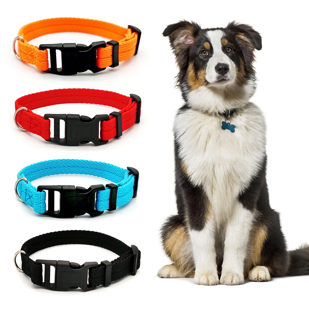 

Однотонный ошейник для собак Регулируемый шейный ремешок безопасные ошейники для щенков аксессуары для собак из полиэстера для маленьких ...