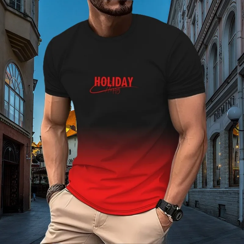 Новая летняя мужская футболка с постепенным цветным буквенным принтом