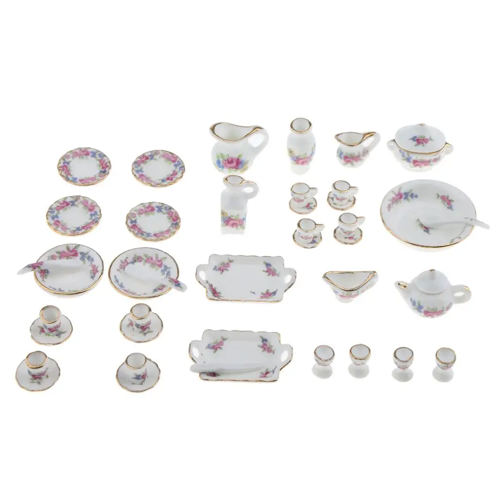 

1/12th Teaware China Ceramic Tea Set Dolls House Miniatures