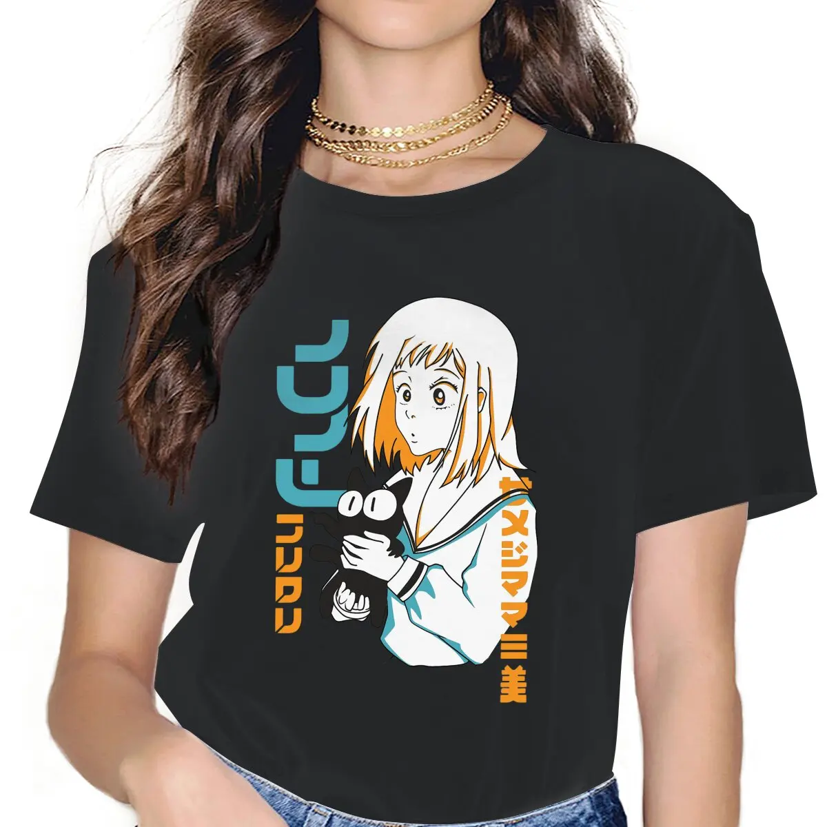 

Mamimi and Ta-kun Women T Shirt FLCL Fooly Cooly Naota Haruko Anime Vintage Tee Shirt Short Sleeve O Neck T-Shirts