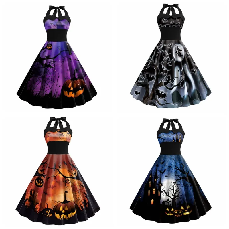 Женское Винтажное Платье С Принтом На Хэллоуин Повседневное Удобное Длиной До