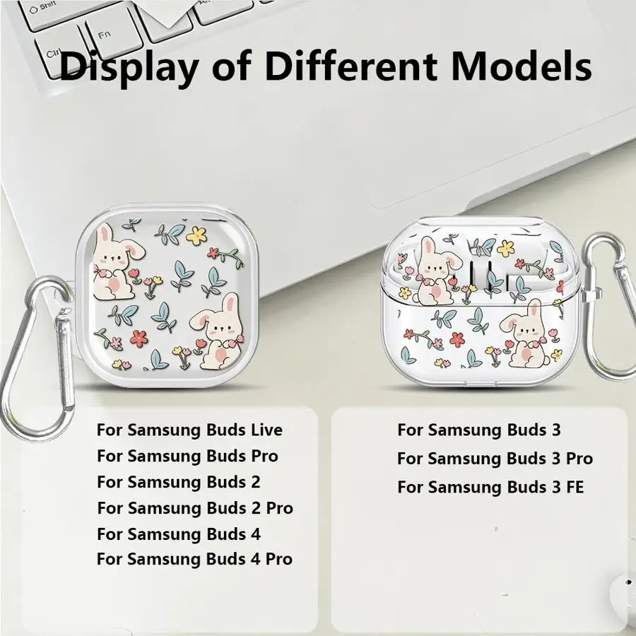 Фото Чехол для Samsung Galaxy Buds 4 Pro, Live 2Pro, 3Pro, 3 FE, 2, 4Pro, прозрачный чехол для наушников с крючком, принтом в виде кролика и смешанных цветов №5