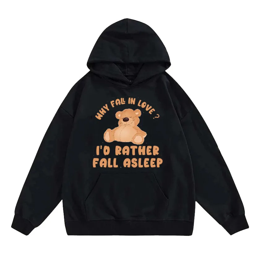 

Men's Hoodies Funny Fell asleep Bear 320g Heavy Fabric Cotton Harajuku Pullover Hoodie Y2K Men Hooded Clothes Unisex Streetwear