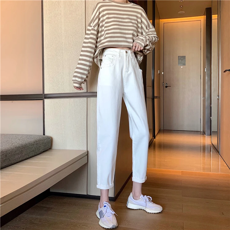 

DD2328 New high-waist slim straight-leg loose cropped trousers jeans