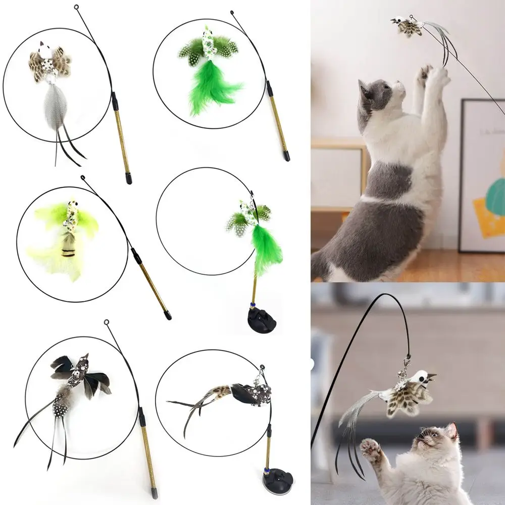 

Interactive Simulation Bird Fun Play Stick Toy Sucker Cat Kitten Toys Teaser Feather Wire Chaser Wand Funny Cat Supplies