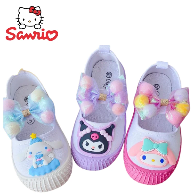 

Kuromi Cinnamoroll Sanrio Симпатичные Мультяшные повседневные белые туфли для девочек удобные тканевые туфли на мягкой нескользящей подошве в стиле принцессы