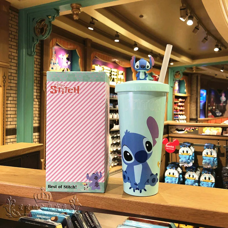 

Disney Authentic New Stitch Cartoon Cute Toy Head Large Capacity Straw Cup Stitch Cold Drink Water Cup Children'S Christmas Gift