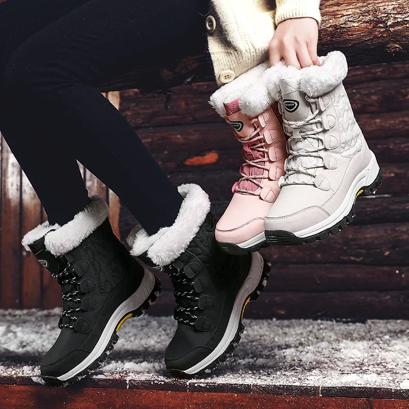 Xiaomi SALUDAS Women's Ankle Boots Winter Waterproof Warm Snow Boots Luxury Casual High Top Leather Boots Zapatos Women Sneakers