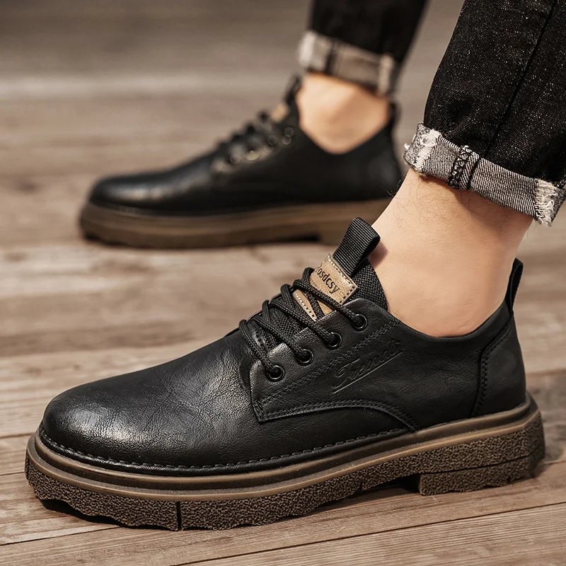 Мужская кожаная обувь зима 2024 новая студенческая деловая мужская повседневные