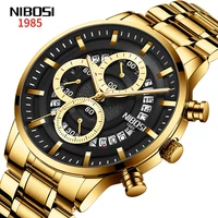 nibosi fashion mens luxury black multifunction calendar display waterproof stainless stee watches quartz men wristwatch zegarek