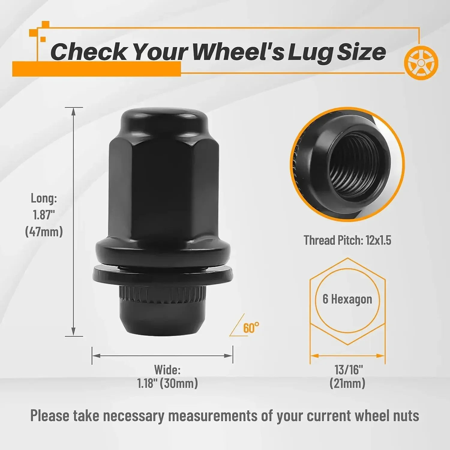 20 шт. гайки M12X1.5OEM Mag Lug — 1 87 дюйма (47 мм) высота 13/16 шестигранная черная замена для