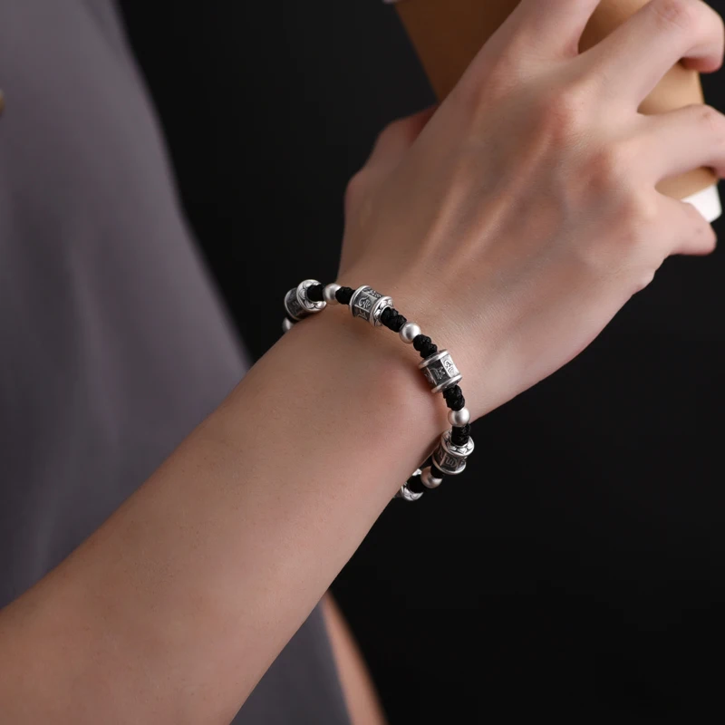 Мужской браслет из стерлингового серебра ZABRA 925 браслет-мантра с шестью символами