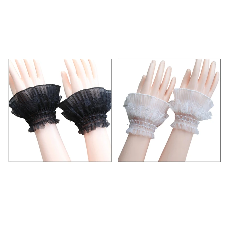 

F42F Layered Lace Cuff Stretch Bracelet False Sleeves Wrist Cuffs Autumn & Winter Wild Sweater Decorative Sleeves Wrist Sleev