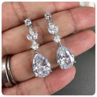 delicate princess cut marquise zircon inlay womens fashion silver color water drop anniversary wedding earrings