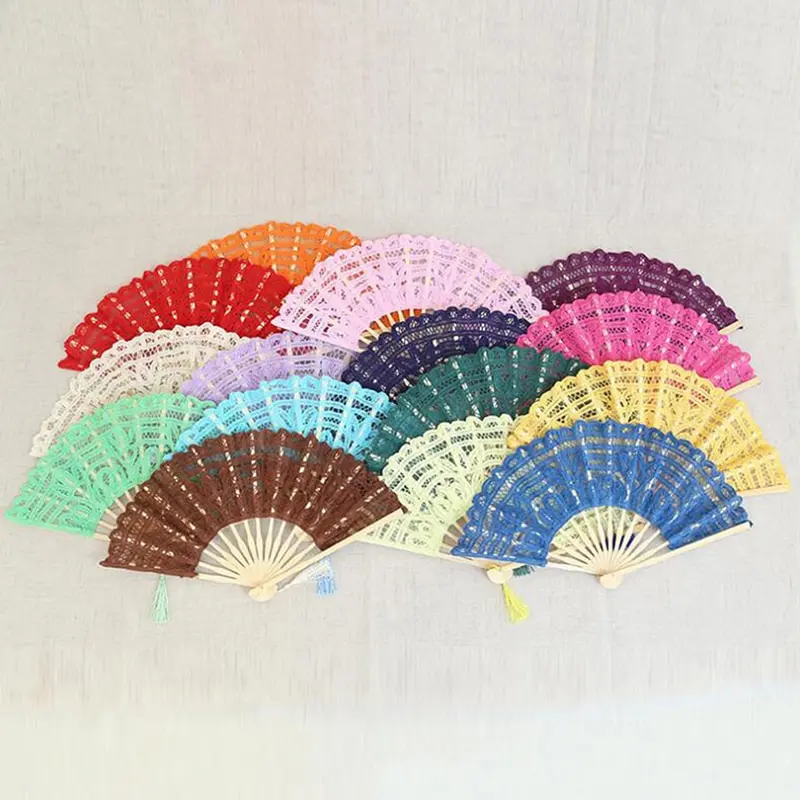 

1Pc Embroidery Chinese Style Hand Fan Party Wedding Prom Bamboo Hand Folding Lace Fabric Retro Craft Fan Home Decoration