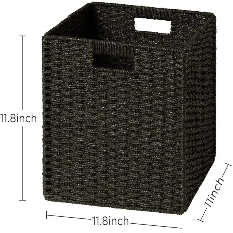 

Foldable Cubby Storage Bins, Set of 3 Hand-Woven Paper Rope Large Black Wicker Baskets, For Organizing & Decor, Perfect Pantry S