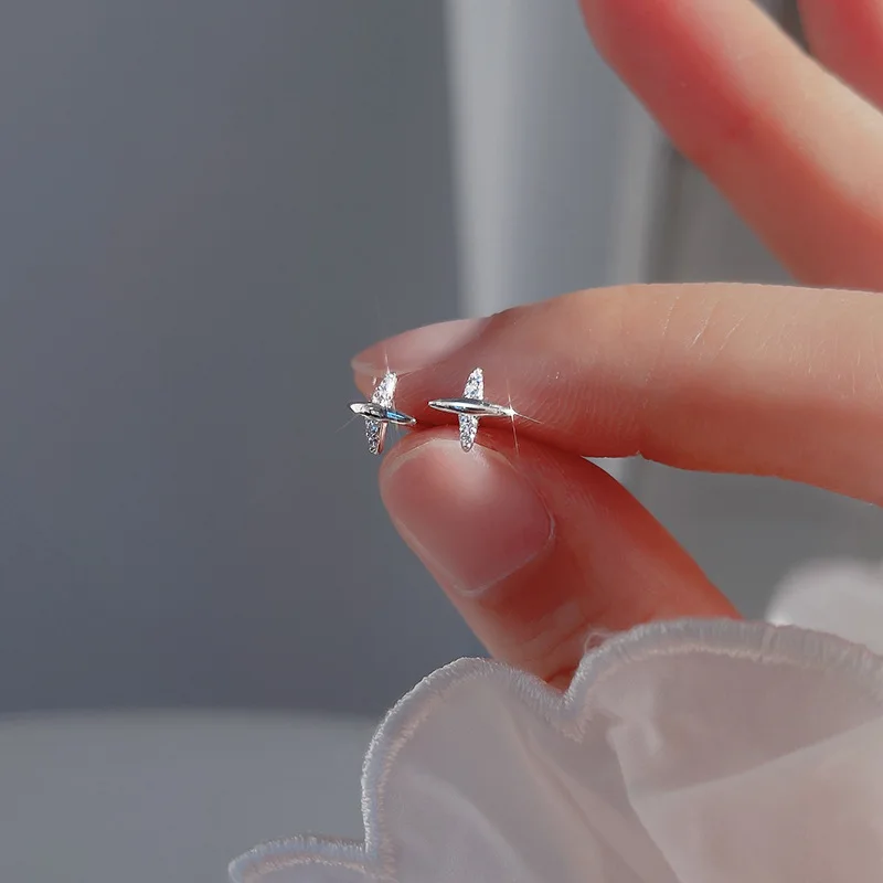 

New 925 Silver Cross Zircon Studs Earrings for Women Hypoallergenic Fashion Ear Studs Female Pendant Tassel Pendant Jewelry Gift