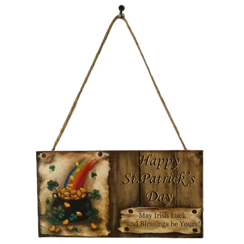 

St Patricks Day Plaque Wooden Sign with Lanyard Drop Resistant Festival Supply Wall Decoration Door Hanging Ornament