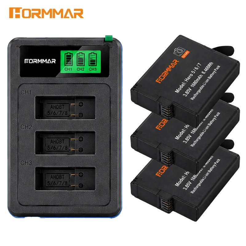 Фото Аккумулятор HORMMAR 1680 мАч для GoPro Hero 5 6 7 Black AHDBT-501 3.85V, перезаряжаемый литий-ионный аккумулятор для экшн-камер №1