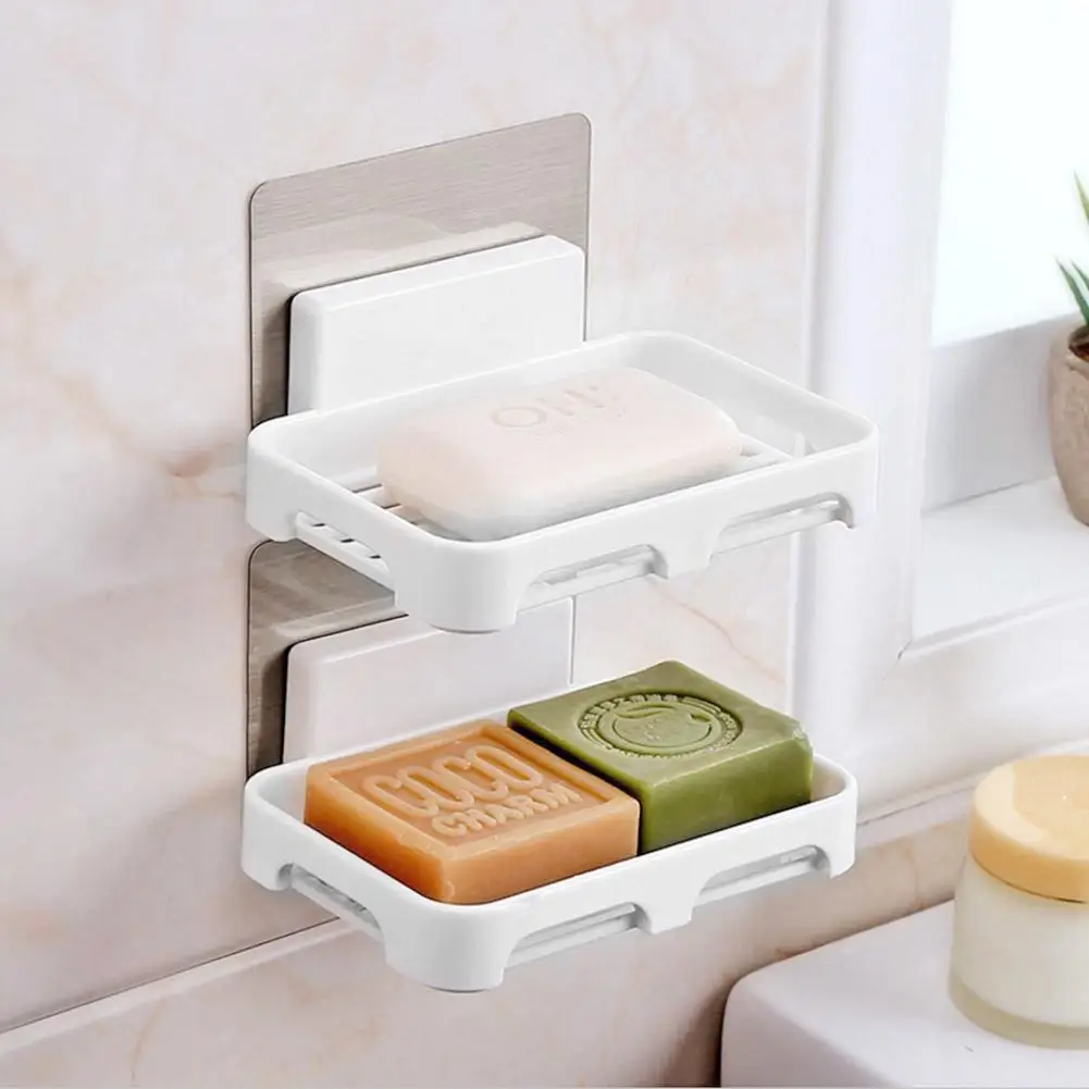 

Plastic Drain Soap Rack Wall Mounted Punch-free Soap Box Bathroom Soap Dish Storage Plate Holder Home Bathroom Accessories
