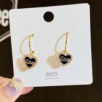 geometric love heart crystal drop earrings for women korean style rhinestone earrings party jewelry accessories
