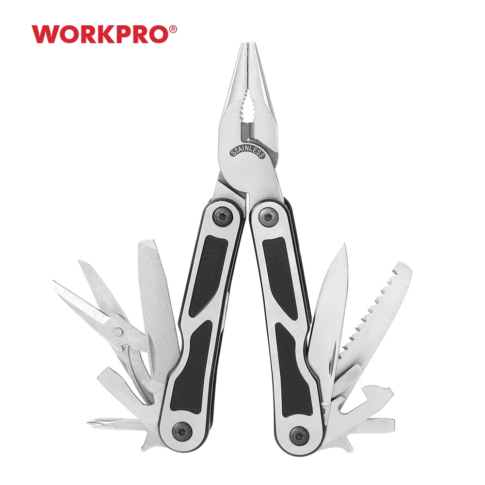 

WORKPRO 15 in 1 Multi Plier Stainless Steel Multitool Wire Stripper Crimping Tool Utility Tools for Camping Survival Hiking